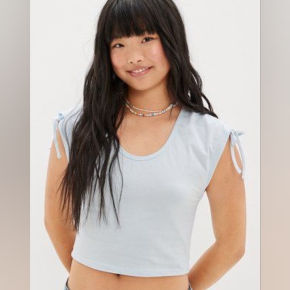 XL American Eagle Light Blue Crop Top Tie Shoulder Tank Top Sleeveless Y2k 90s - Picture 1 of 4